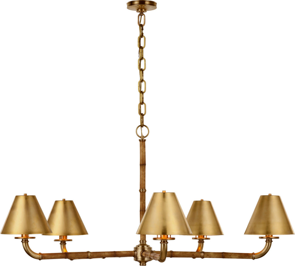 Dalfern Large Chandelier | Waxed Bamboo and Natural Brass | Natural Brass Shades