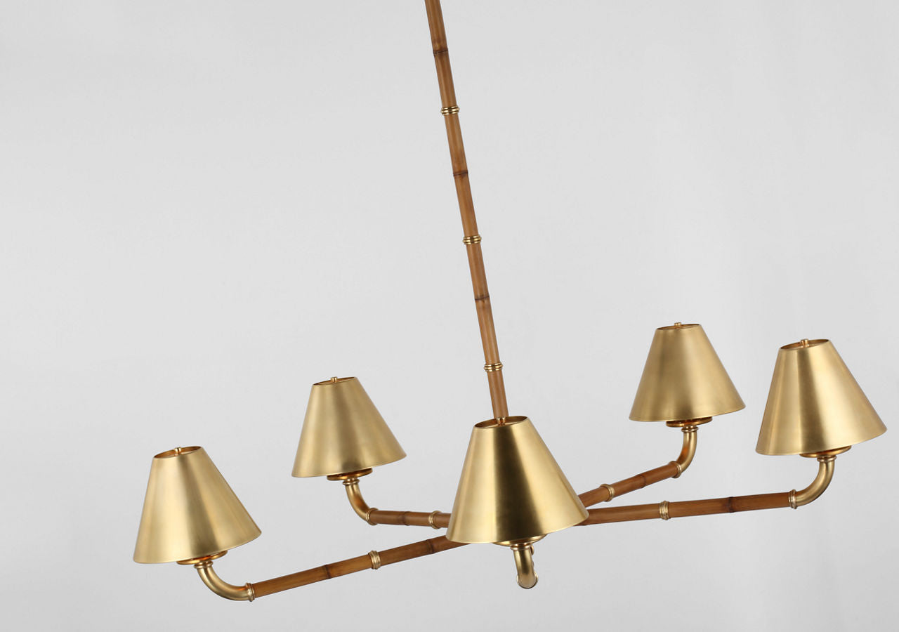 Dalfern Large Chandelier | Waxed Bamboo and Natural Brass | Natural Brass Shades