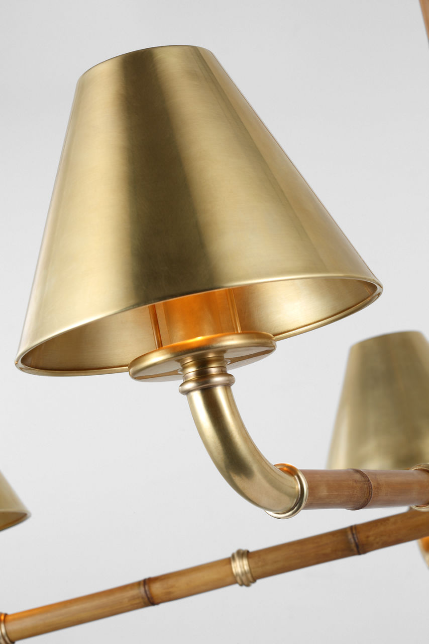 Dalfern Large Chandelier | Waxed Bamboo and Natural Brass | Natural Brass Shades