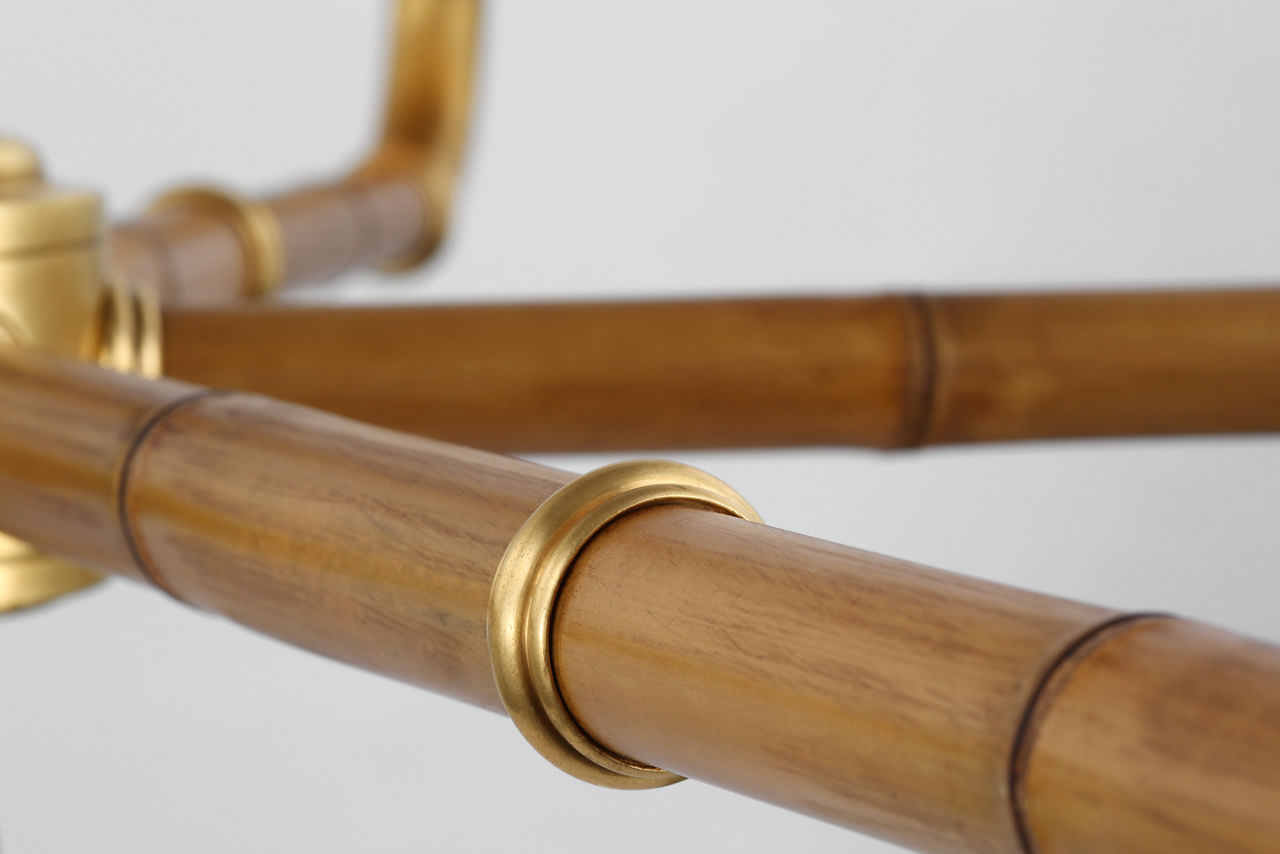Dalfern Large Chandelier | Waxed Bamboo and Natural Brass | Natural Brass Shades