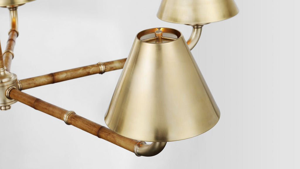Dalfern Large Chandelier | Waxed Bamboo and Natural Brass | Natural Brass Shades