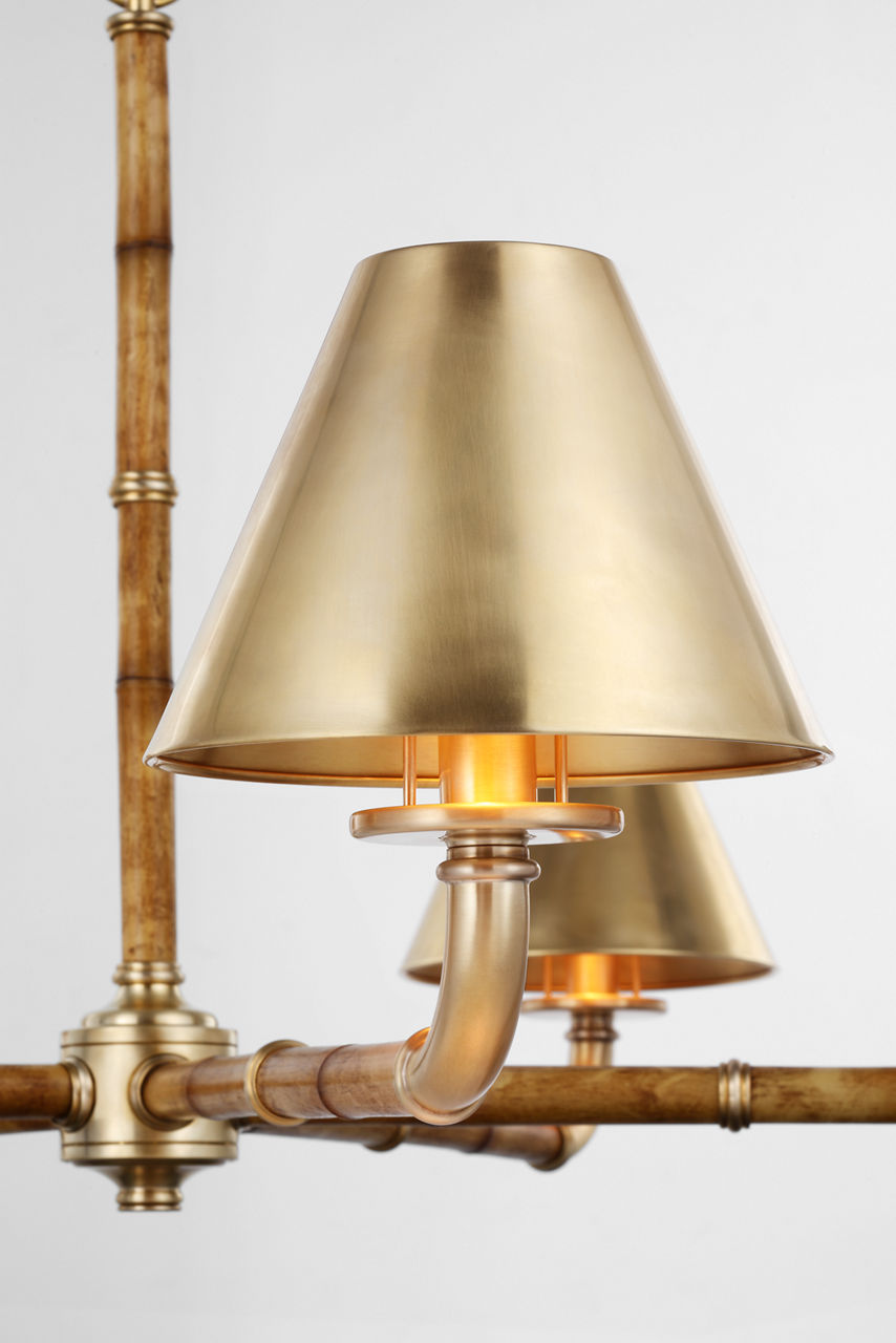 Dalfern Large Chandelier | Waxed Bamboo and Natural Brass | Natural Brass Shades