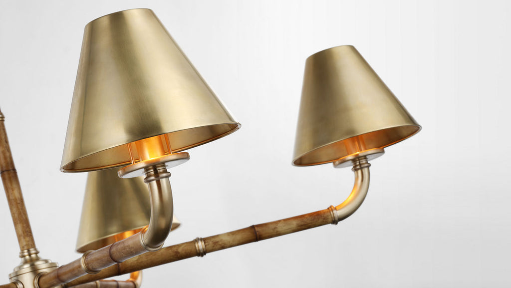 Dalfern Large Chandelier | Waxed Bamboo and Natural Brass | Natural Brass Shades