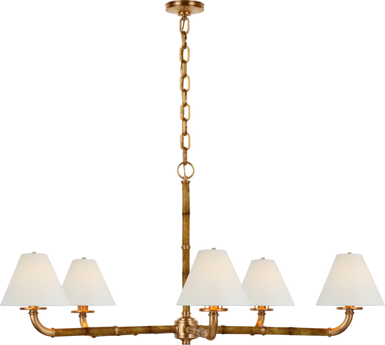Dalfern Large Chandelier | Waxed Bamboo and Natural Brass | White Parchment Shades
