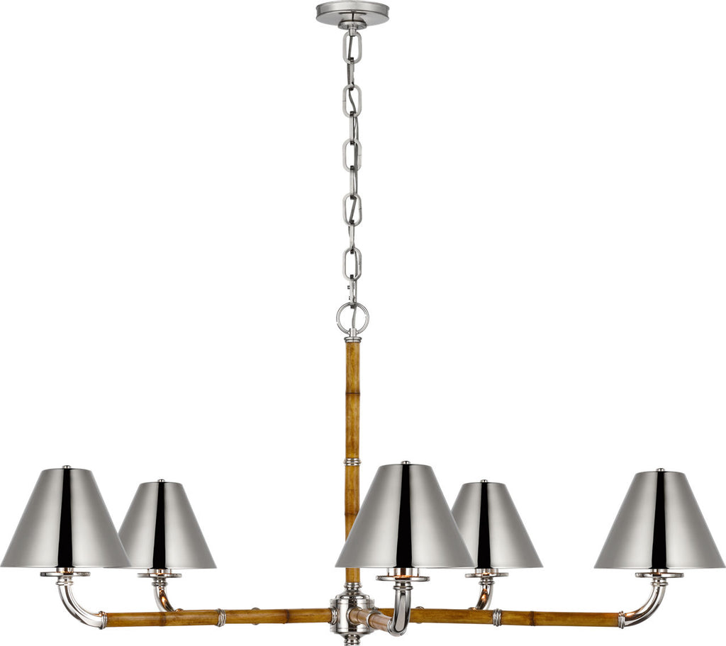 Dalfern Large Chandelier | Waxed Bamboo and Polished Nickel | Polished Nickel Shades