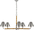 Dalfern Large Chandelier | Waxed Bamboo and Polished Nickel | Polished Nickel Shades