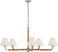 Dalfern Large Chandelier | Waxed Bamboo and Polished Nickel | White Parchment Shades