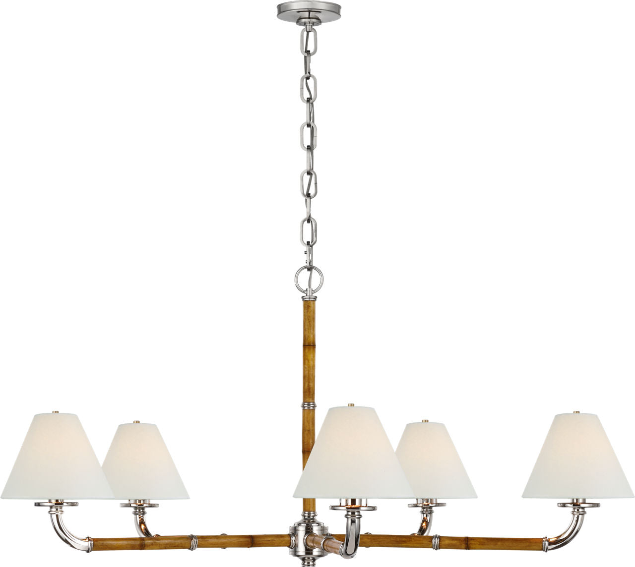 Dalfern Large Chandelier | Waxed Bamboo and Polished Nickel | White Parchment Shades