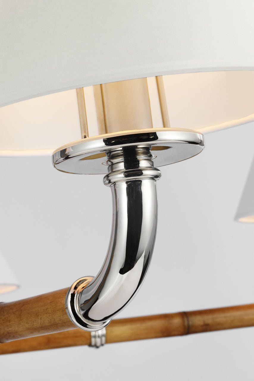 Dalfern Large Chandelier | Waxed Bamboo and Polished Nickel | White Parchment Shades