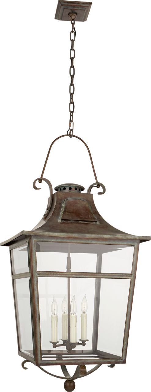 Carrington Large Lantern | Weathered Verdigris | Clear Glass