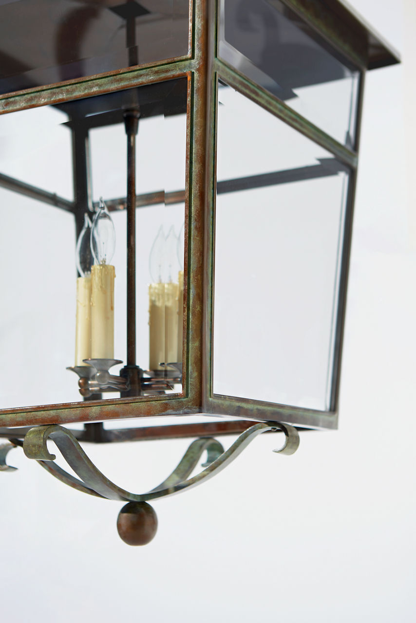 Carrington Large Lantern | Weathered Verdigris | Clear Glass