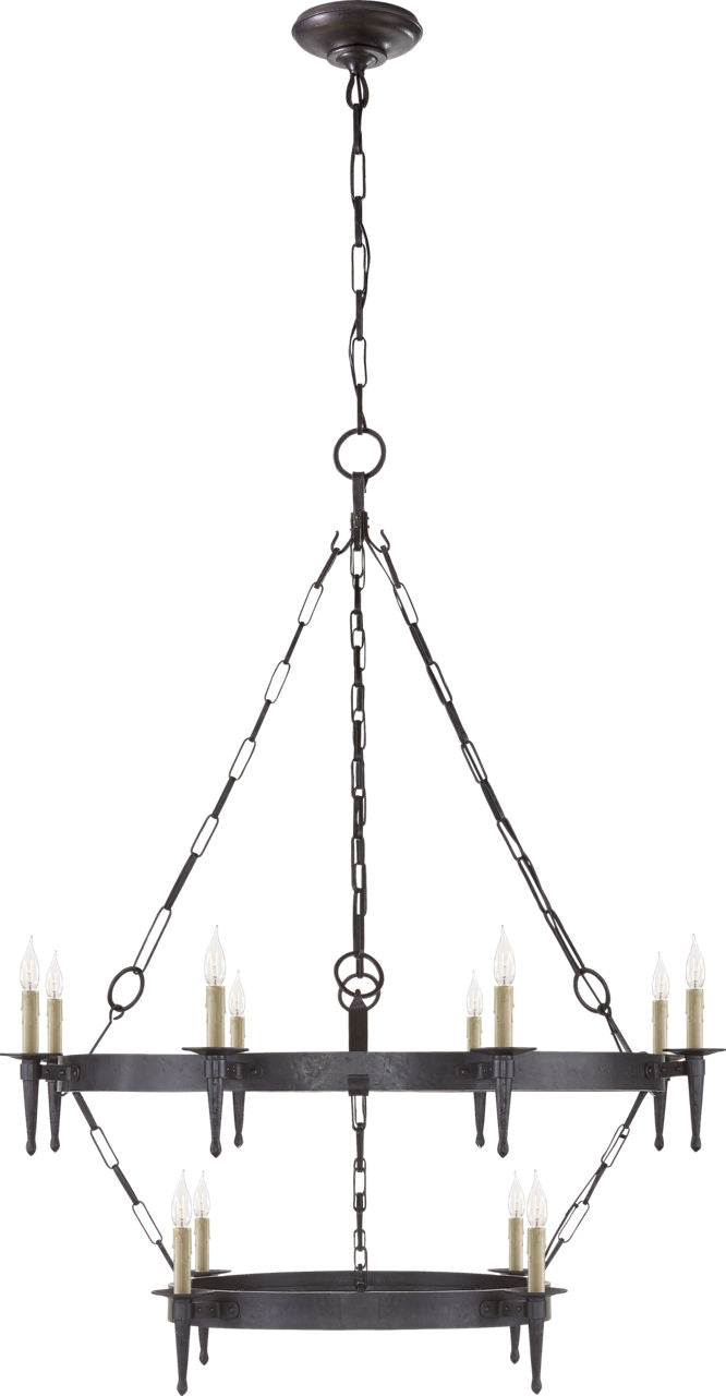 Branson Medium Two-Tiered Ring Torch Chandelier | Aged Iron