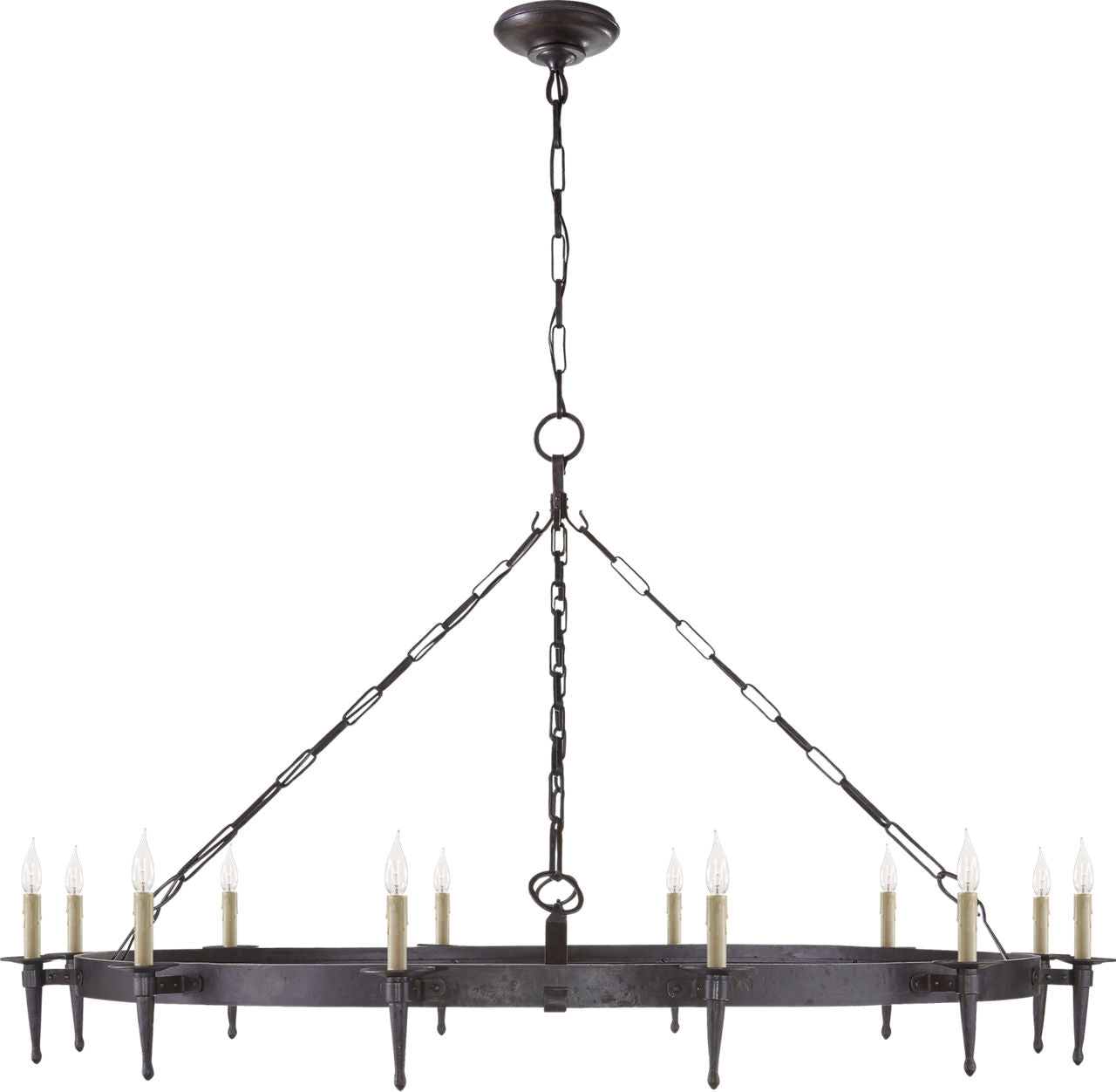 Branson Large One-Tier Ring Torch Chandelier | Aged Iron