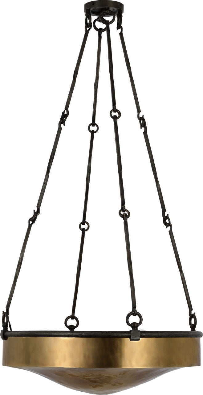 Ancram Medium Uplight Chandelier | Natural Brass and Aged Iron