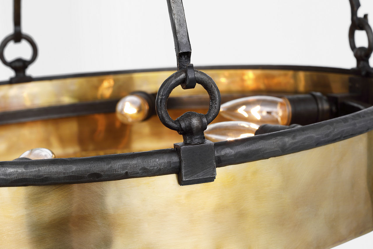 Ancram Medium Uplight Chandelier | Natural Brass and Aged Iron