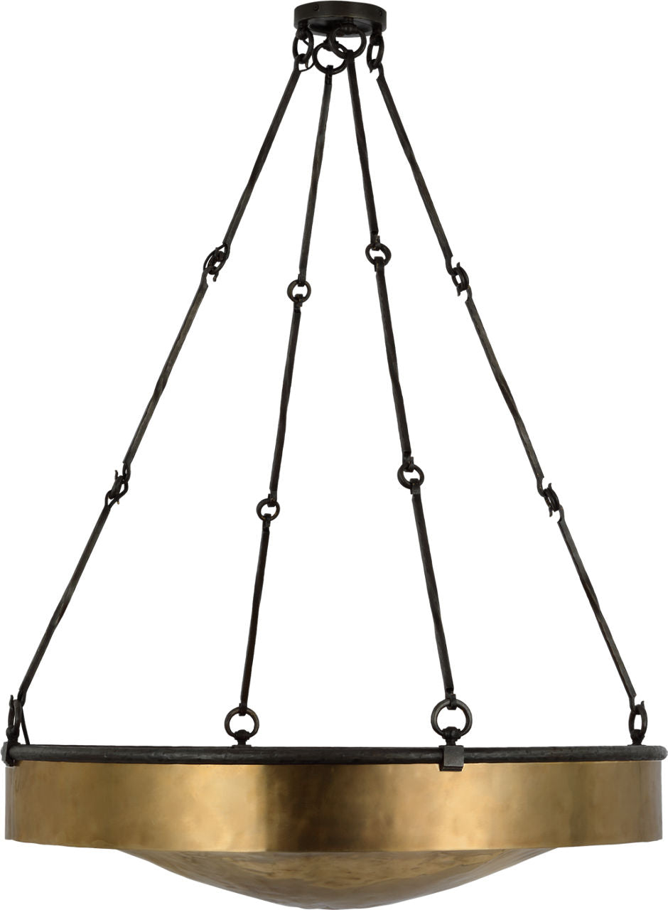 Ancram Large Uplight Chandelier | Natural Brass and Aged Iron