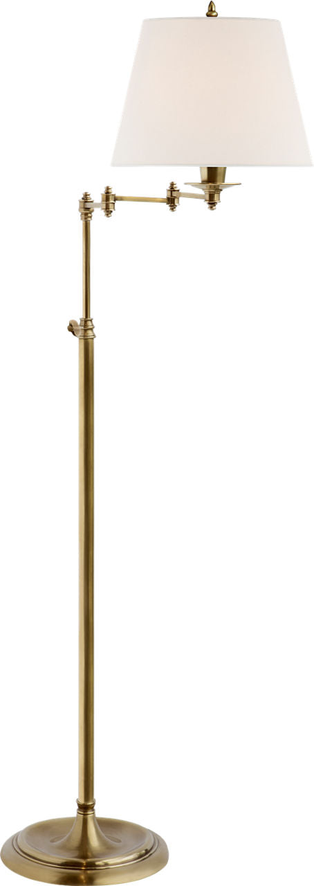Triple Swing Arm Floor Lamp | Hand-Rubbed Antique Brass | Linen Shade
