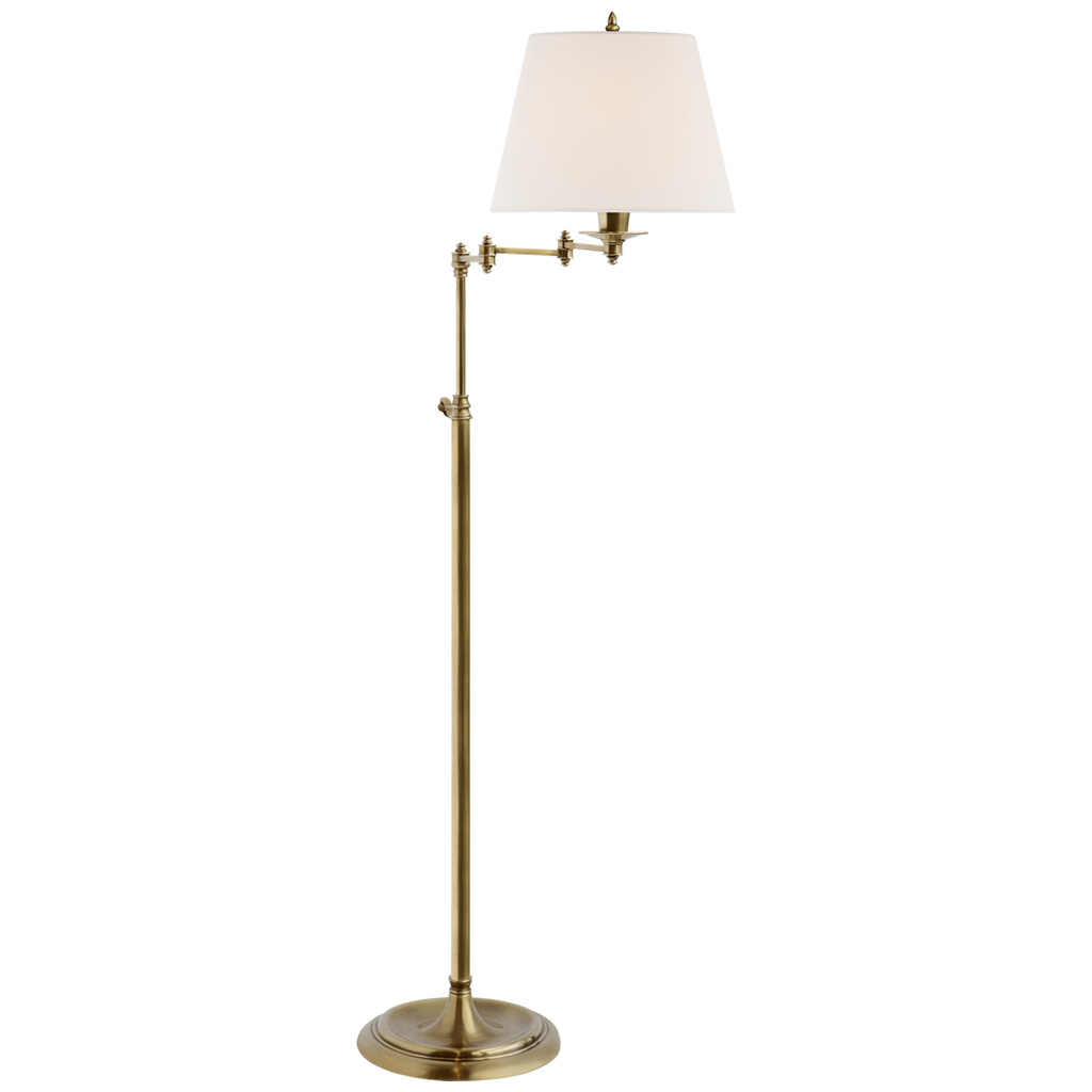Triple Swing Arm Floor Lamp | Hand-Rubbed Antique Brass | Linen Shade 2