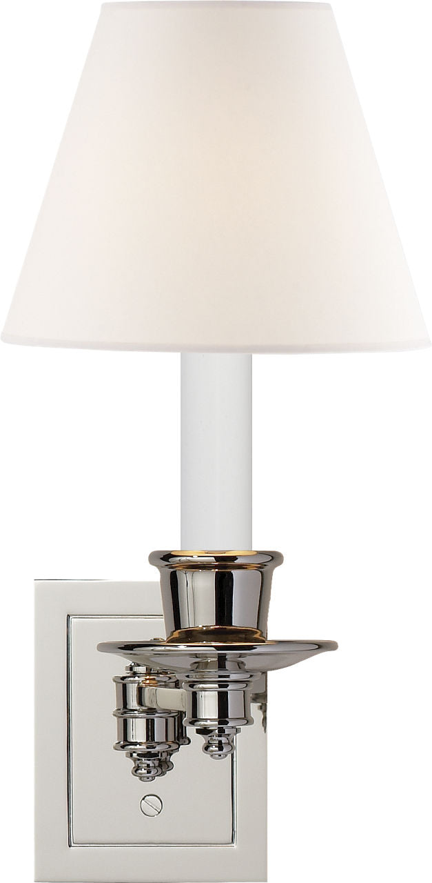 Single Swing Arm Sconce | Polished Nickel | Linen Shade