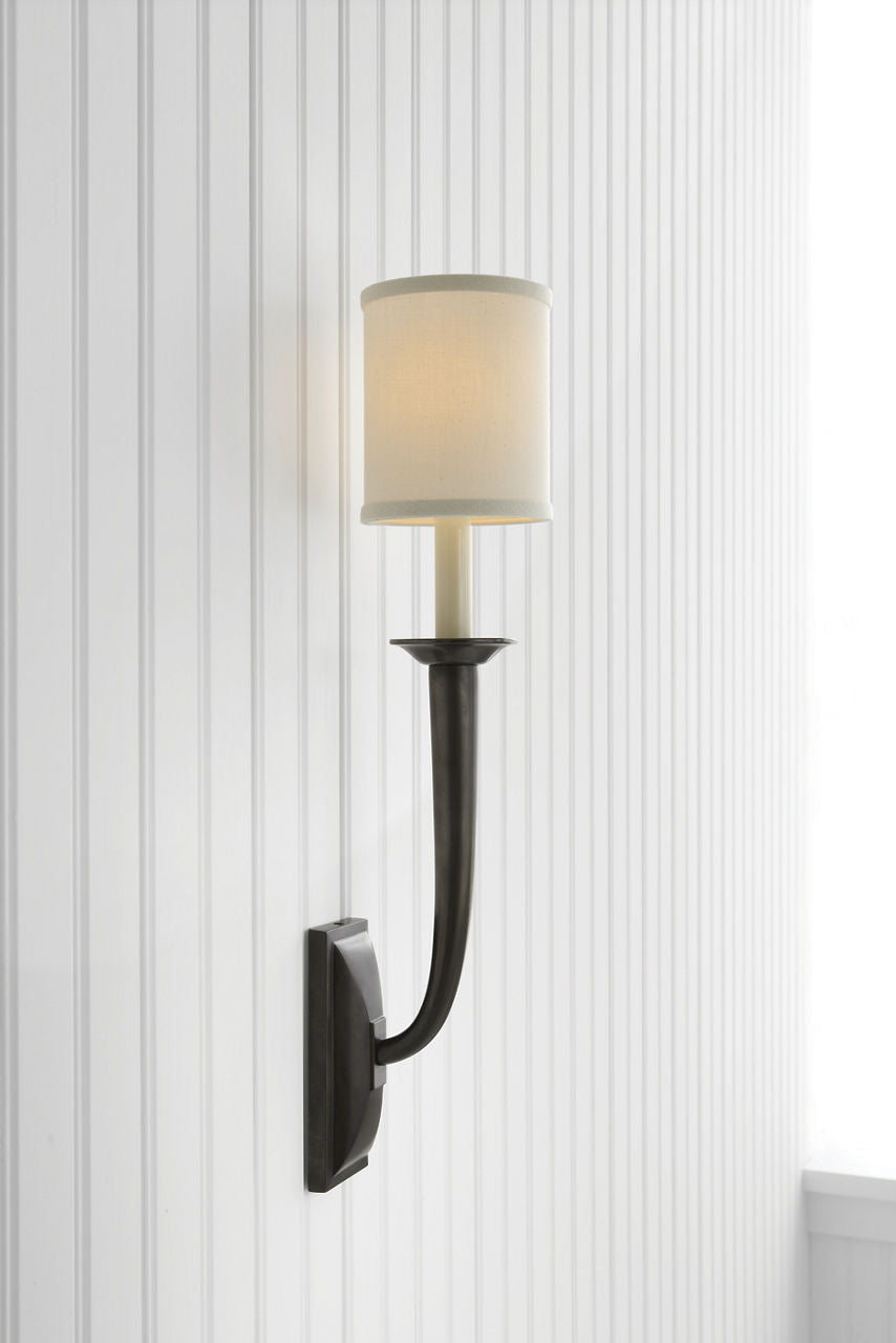 French Deco Horn Sconce | Bronze | Linen Shade