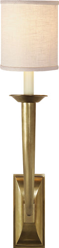 French Deco Horn Sconce | Hand-Rubbed Antique Brass | Linen Shade