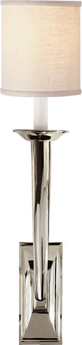 French Deco Horn Sconce | Polished Nickel | Linen Shade