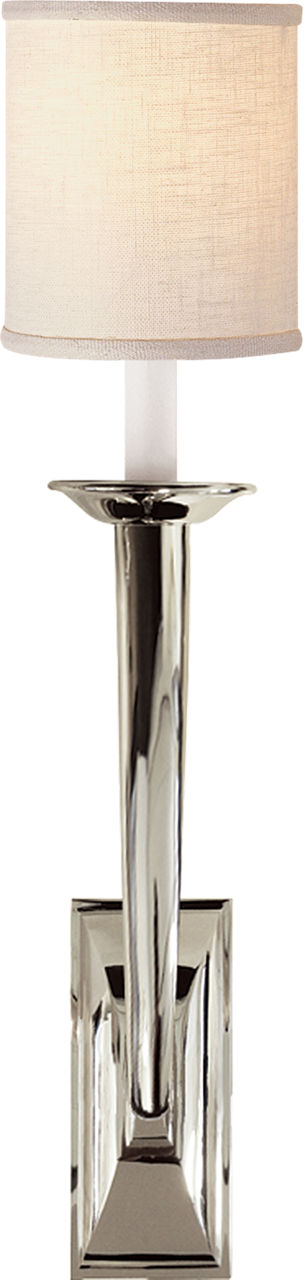 French Deco Horn Sconce | Polished Nickel | Linen Shade