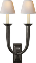 French Deco Horn Double Sconce | Bronze | Natural Paper Shades