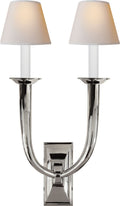 French Deco Horn Double Sconce | Polished Nickel | Natural Paper Shades