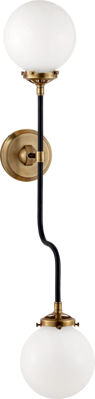 Bistro Double Wall Sconce | Hand-Rubbed Antique Brass | White Glass