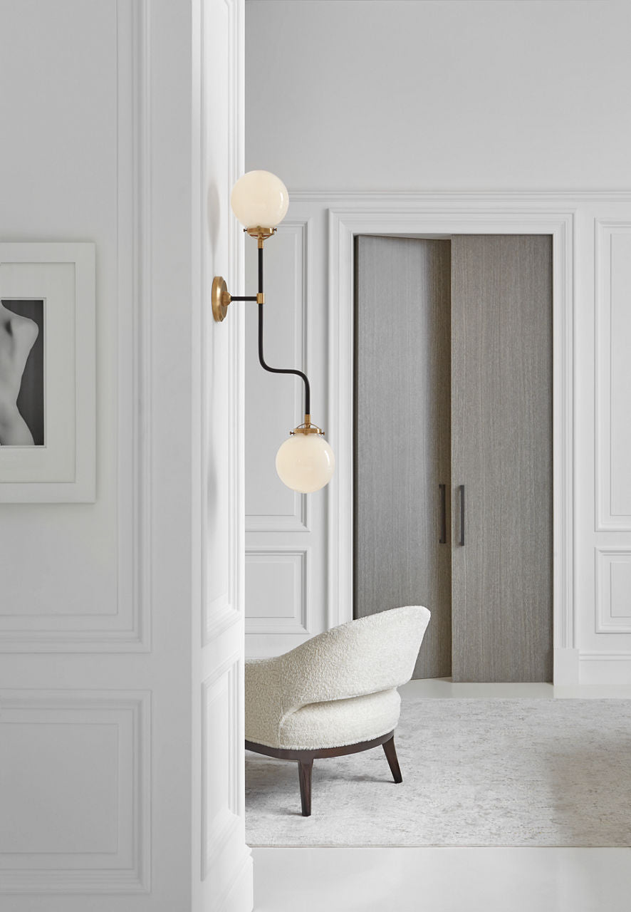 Bistro Double Wall Sconce | Hand-Rubbed Antique Brass | White Glass