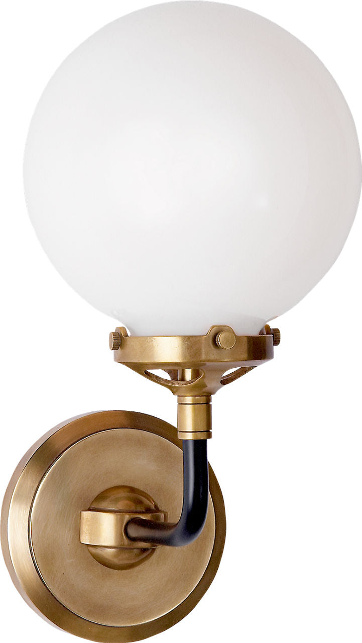 Bistro Single Light Sconce | Hand-Rubbed Antique Brass and Black | White Glass