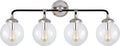 Bistro Four Light Bath Sconce | Polished Nickel and Black | Clear Glass