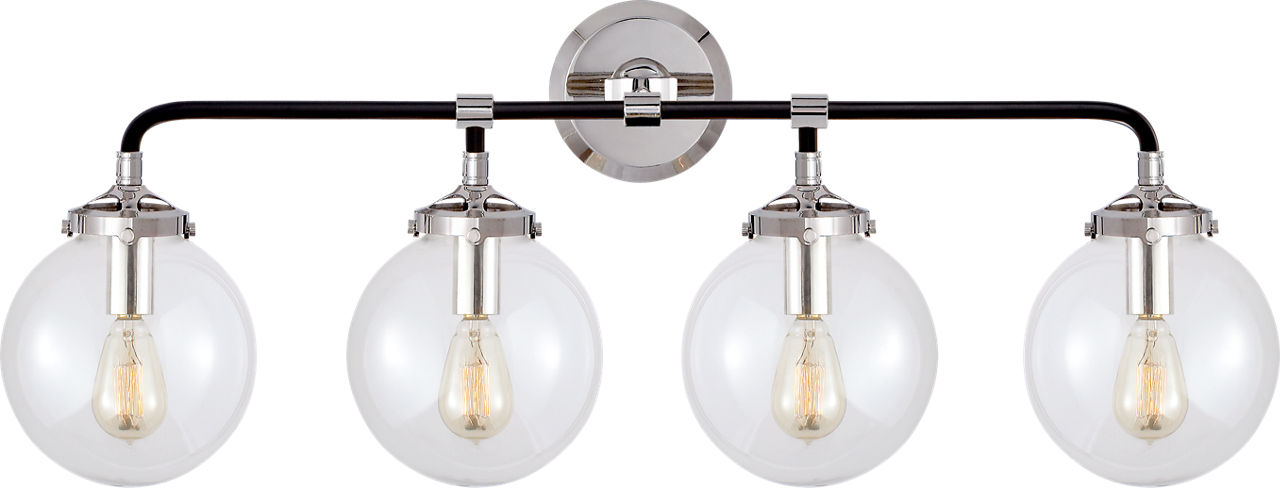 Bistro Four Light Bath Sconce | Polished Nickel and Black | Clear Glass