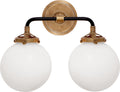 Bistro Double Light Curved Sconce | Hand-Rubbed Antique Brass and Black | White Glass