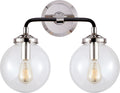 Bistro Double Light Curved Sconce | Polished Nickel and Black | Clear Glass