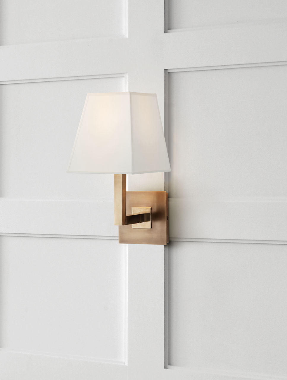 Architectural Wall Sconce | Hand-Rubbed Antique Brass | Square Linen Shade