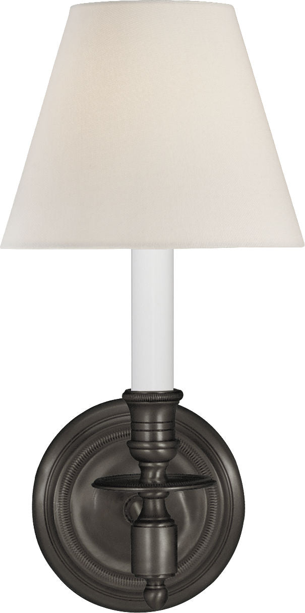 French Single Sconce | Bronze | Linen Shade