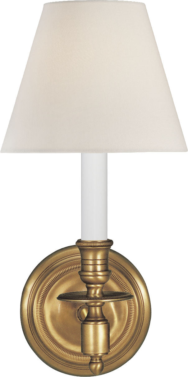 French Single Sconce | Hand-Rubbed Antique Brass | Linen Shade