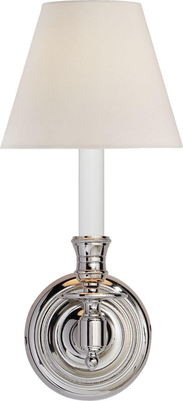French Single Sconce | Polished Nickel | Linen Shade