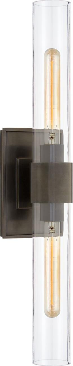 Presidio Petite Double Sconce | Bronze | Clear Glass