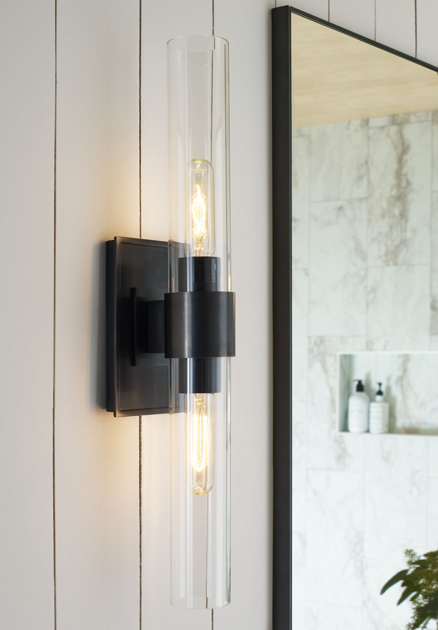 Presidio Petite Double Sconce | Bronze | Clear Glass
