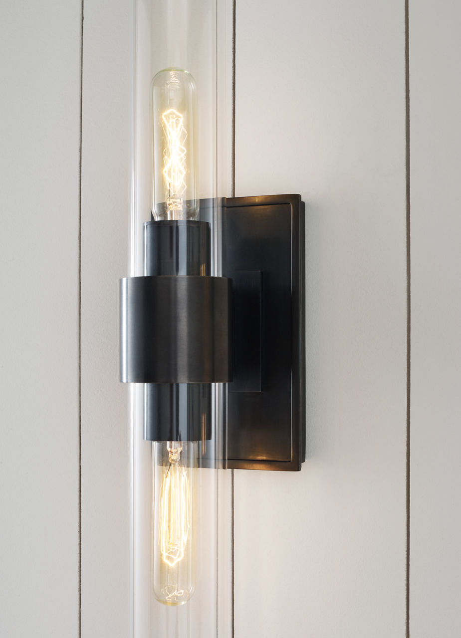 Presidio Petite Double Sconce | Bronze | Clear Glass