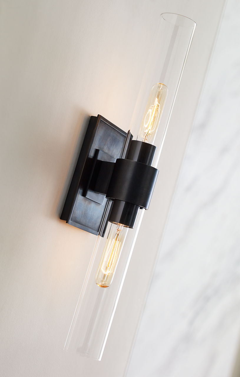 Presidio Petite Double Sconce | Bronze | Clear Glass