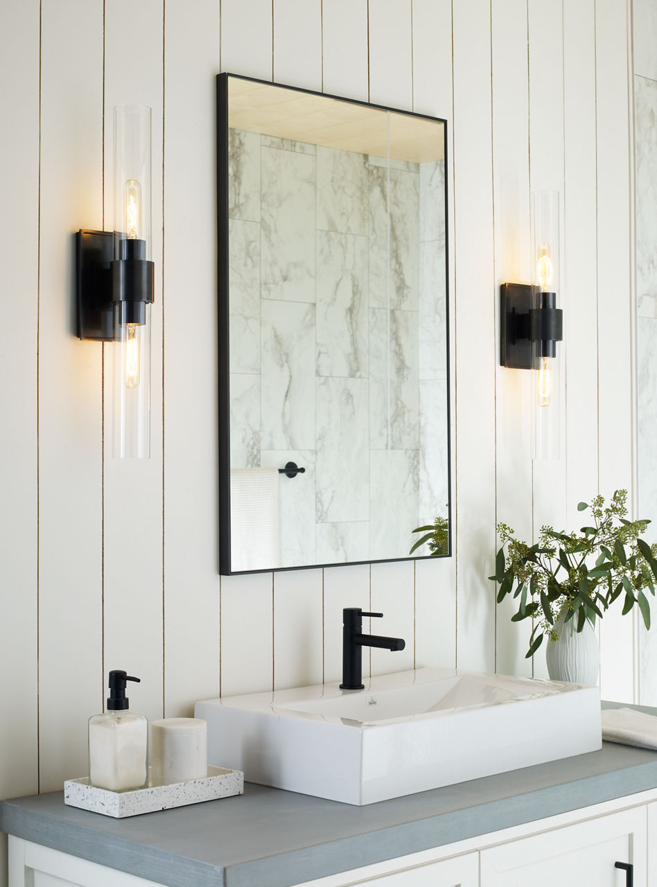 Presidio Petite Double Sconce | Bronze | Clear Glass