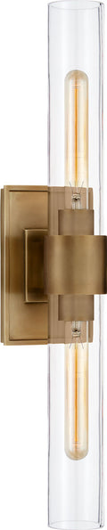 Presidio Petite Double Sconce | Hand-Rubbed Antique Brass | Clear Glass