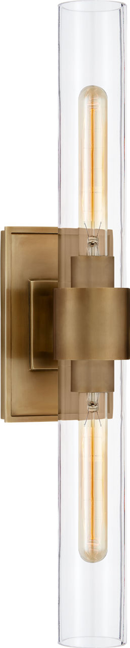 Presidio Petite Double Sconce | Hand-Rubbed Antique Brass | Clear Glass