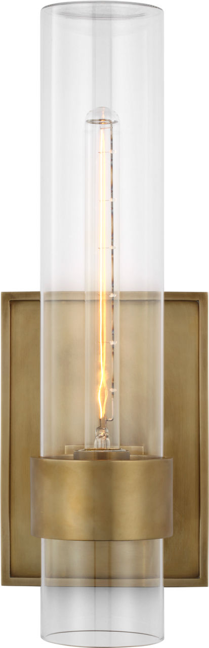 Presidio 18" Outdoor Sconce | Hand-Rubbed Antique Brass | Clear Glass