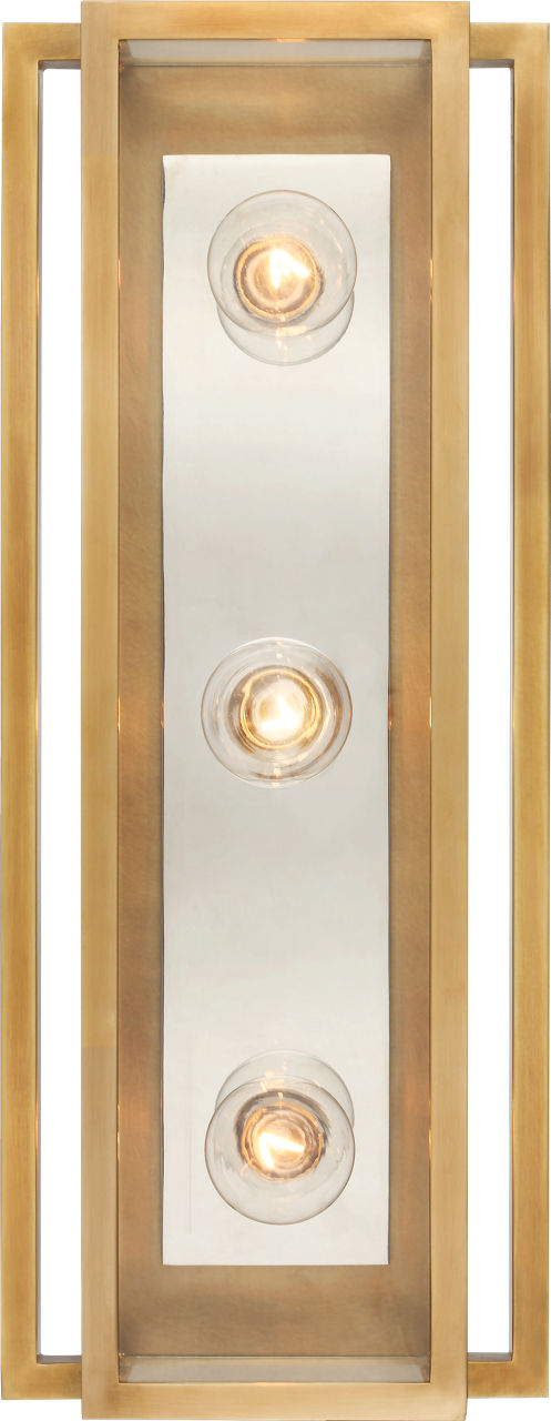 Halle 18" Vanity Light | Hand-Rubbed Antique Brass and Polished Nickel | Clear Glass
