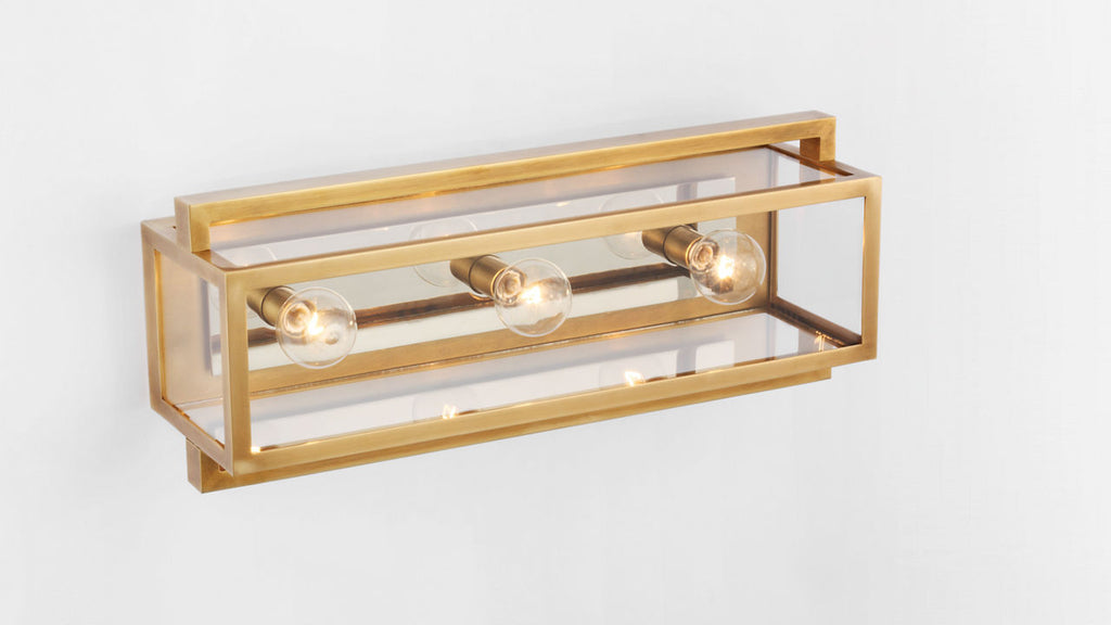 Halle 18" Vanity Light | Hand-Rubbed Antique Brass and Polished Nickel | Clear Glass
